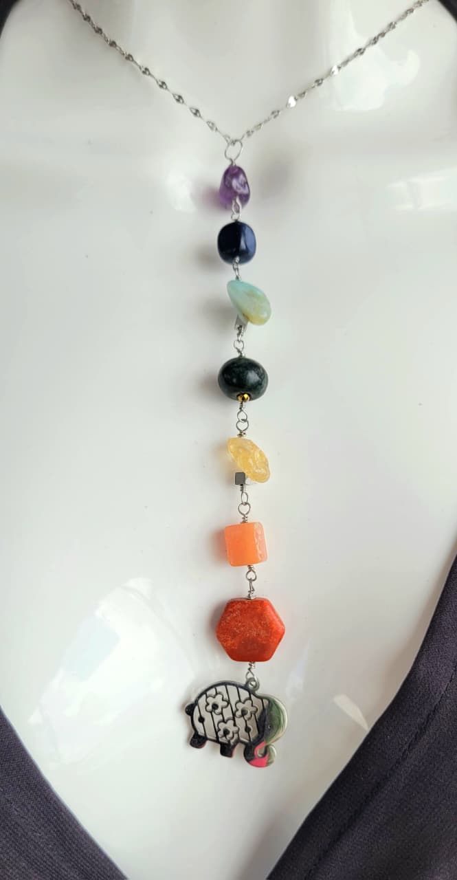 Collar de los 7 Chakras: Elefante de la Suerte Plateado